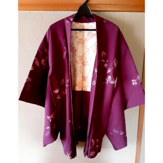 着物 羽織 パープル 紫 花柄 ピンク 和服 きもの 呉服 羽織りレトロ(着物)
