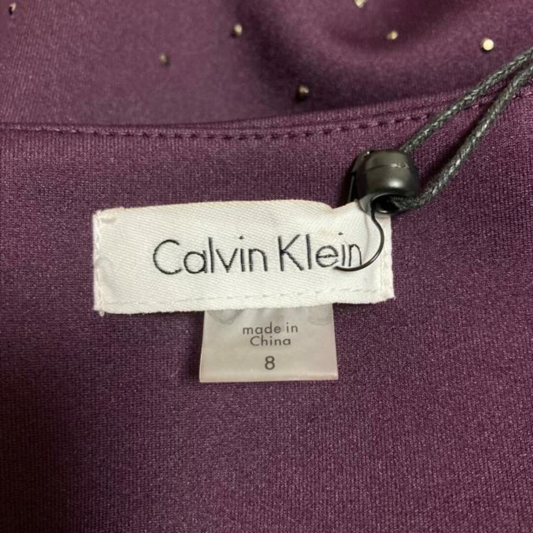 Calvin Klein(カルバンクライン)のCalvinKlein(カルバンクライン) ワンピース サイズ8 M レディース美品  - 黒×パープル×マルチ クルーネック/ノースリーブ/ひざ丈/ラインストーン ポリエステル レディースのワンピース(その他)の商品写真