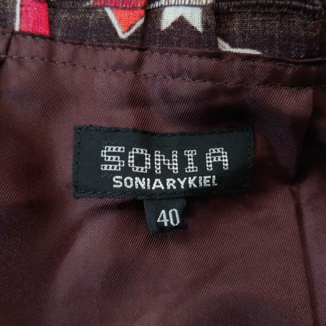 SONIA RYKIEL(ソニアリキエル)のSONIARYKIEL(ソニアリキエル) ワンピース サイズ40 M レディース美品  - ダークブラウン×レッド×マルチ 半袖/ひざ丈/リボン柄 ポリエステル、毛 レディースのワンピース(その他)の商品写真