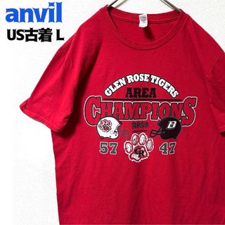 アンビル(Anvil)のUS古着 anvil アンビル 半袖 プリントTシャツ アメフト レッド L(Tシャツ/カットソー(半袖/袖なし))