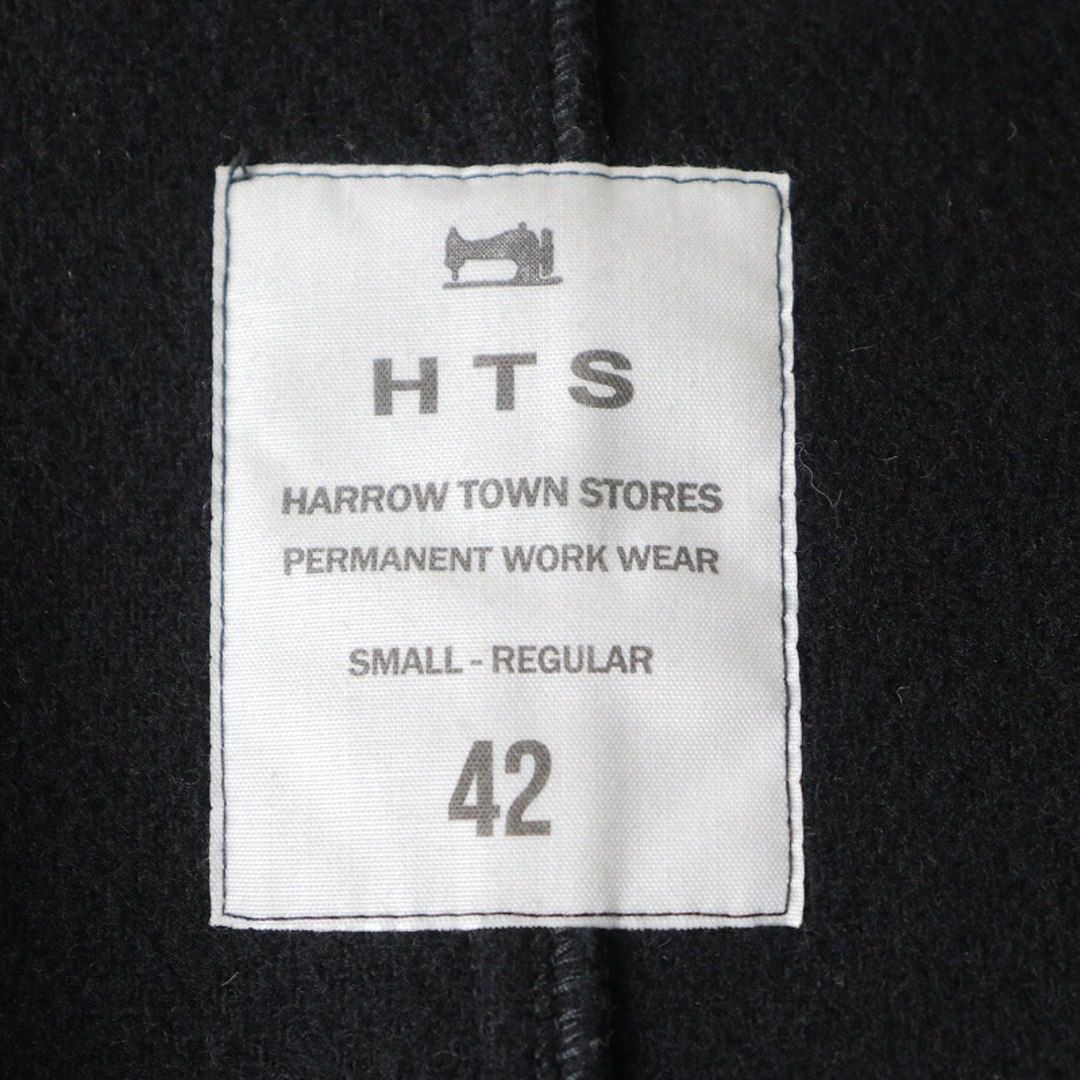 美品 HTS HARROW TOWN STORES ハロータウンストアーズ ウールフードコート 42/ブラック ロング アウター【2400013808927】 レディースのジャケット/アウター(その他)の商品写真