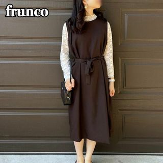 frunco フランコ ノースリーブワンピース ジャンスカ ブラウン オフィス(ロングワンピース/マキシワンピース)