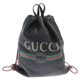 グッチ(Gucci)のGUCCI グッチ プリント レザー ドローストリング バックパック ブラック 516639(バッグパック/リュック)