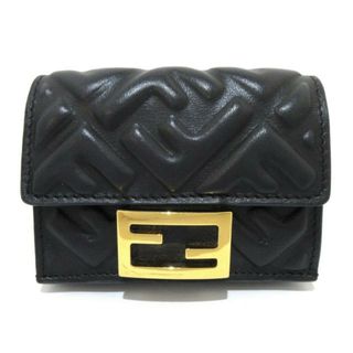 フェンディ(FENDI)のFENDI(フェンディ) 3つ折り財布 バゲット/マイクロ トリフォールド ウォレット 8M0395 黒 FFロゴ型押し加工 ナッパレザー(財布)