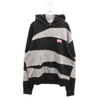 ケンゾー(KENZO)のKENZO ケンゾー DAZZLE STRIPE OVERSIZE HOODIE ダズルストライプフロントロゴプルオーバーパーカー FD65SW0624MB ブラック グレー(パーカー)