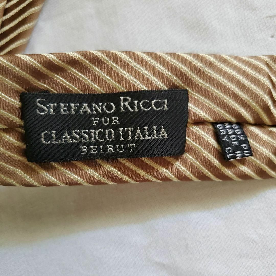 TIE YOUR TIE(タイユアタイ)の最上級　美品　STEFANORICCI ベージュ　ゴールド　ストライプ　ネクタイ メンズのファッション小物(ネクタイ)の商品写真