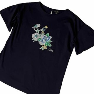 ダックス(DAKS)のDAKS ダックス  半袖カットソー　花刺繍　サイズ40 ネイビー(Tシャツ(半袖/袖なし))