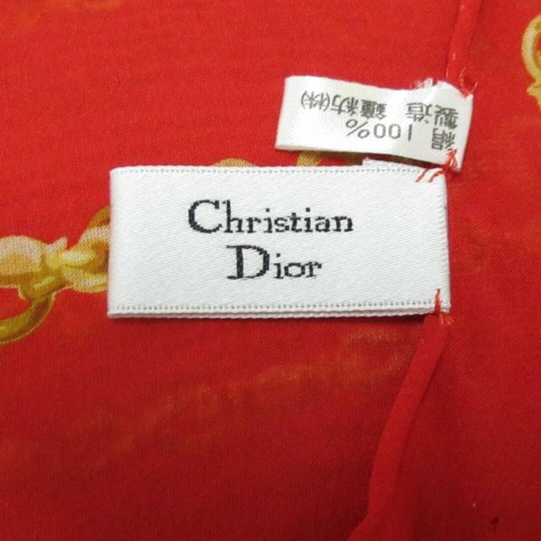 Christian Dior(クリスチャンディオール)のDIOR/ChristianDior(ディオール/クリスチャンディオール) スカーフ美品  - レッド×黒×マルチ 千鳥格子柄/チェーン レディースのファッション小物(バンダナ/スカーフ)の商品写真