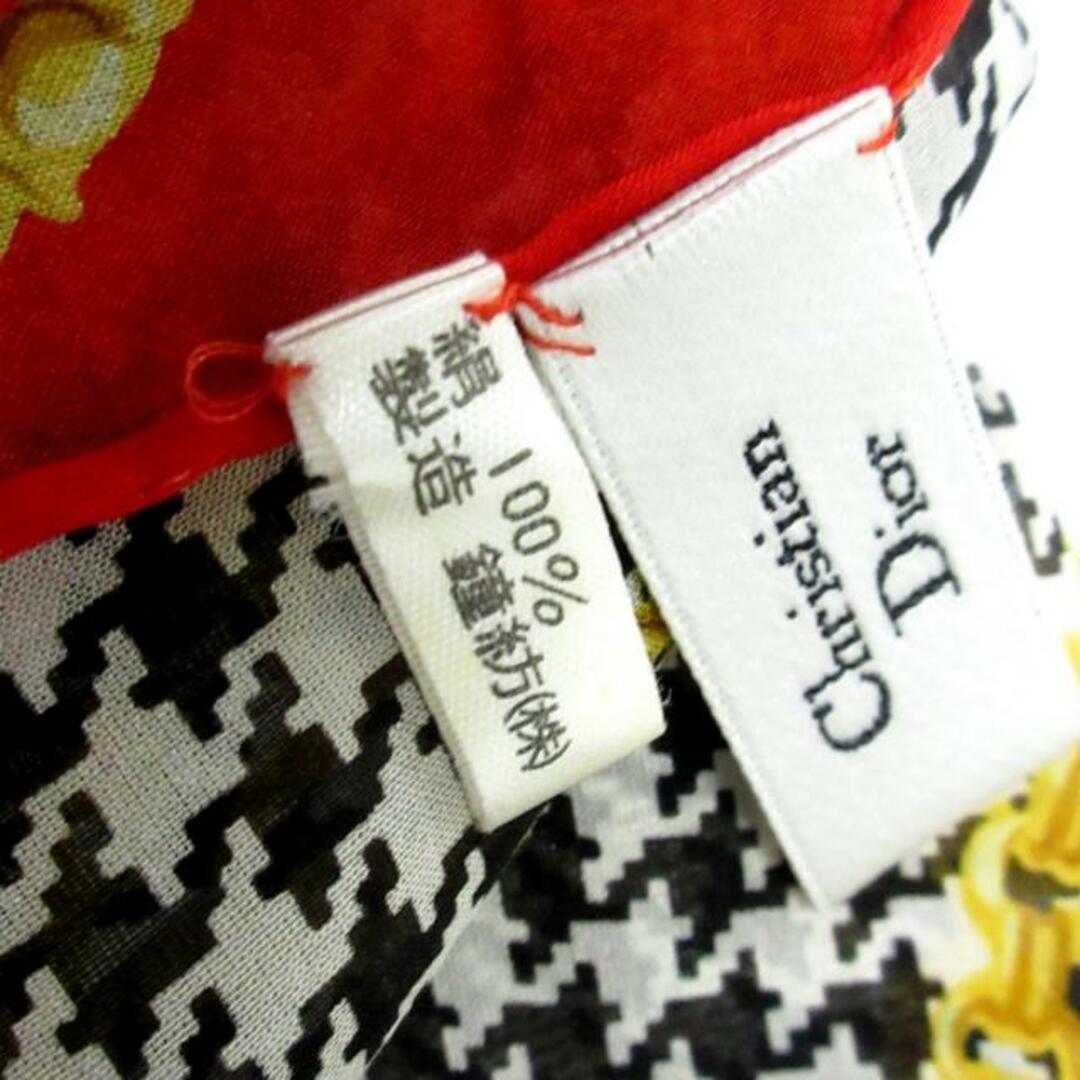 Christian Dior(クリスチャンディオール)のDIOR/ChristianDior(ディオール/クリスチャンディオール) スカーフ美品  - レッド×黒×マルチ 千鳥格子柄/チェーン レディースのファッション小物(バンダナ/スカーフ)の商品写真