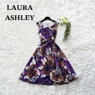 ローラアシュレイ(LAURA ASHLEY)の美品 ローラアシュレイ 大きいサイズ シルク ノースリーブワンピース 絹 大花柄(ロングワンピース/マキシワンピース)