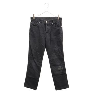 Chrome Hearts - CHROME HEARTS クロムハーツ FLEURKNEE DNM PANTS 裾ダガージップフレアニーデニムパンツ ブラック アフタークロスパッチカスタム 29