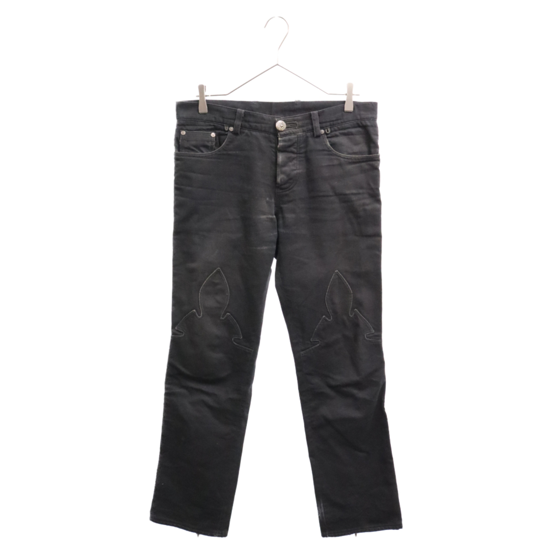 Chrome Hearts(クロムハーツ)のCHROME HEARTS クロムハーツ FLEURKNEE DNM PANTS 裾ダガージップフレアニーデニムパンツ ブラック 31 メンズのパンツ(デニム/ジーンズ)の商品写真