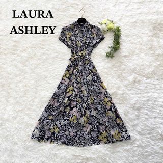 ローラアシュレイ(LAURA ASHLEY)の極美品 希少デザイン ローラアシュレイ シャツシフォンワンピース 花柄 春(ロングワンピース/マキシワンピース)