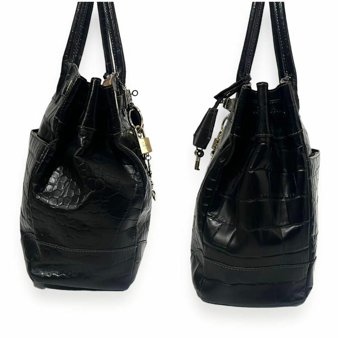 ✨美品✨ ファルチ トートバッグ クロコ 型押し レオパード ブラック 322 レディースのバッグ(トートバッグ)の商品写真