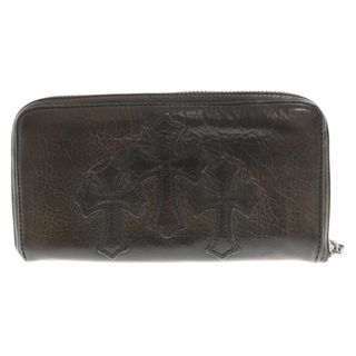 クロムハーツ(Chrome Hearts)のCHROME HEARTS クロムハーツ REC F ZIP 3クロス ラウンドジップ レザーウォレット 長財布 ブラウン(長財布)