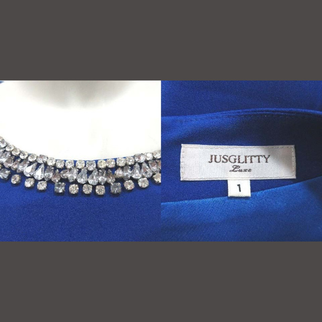 JUSGLITTY(ジャスグリッティー)のジャスグリッティー ペプラムワンピース ひざ丈 半袖 ビジュー 1 青 レディースのフォーマル/ドレス(礼服/喪服)の商品写真