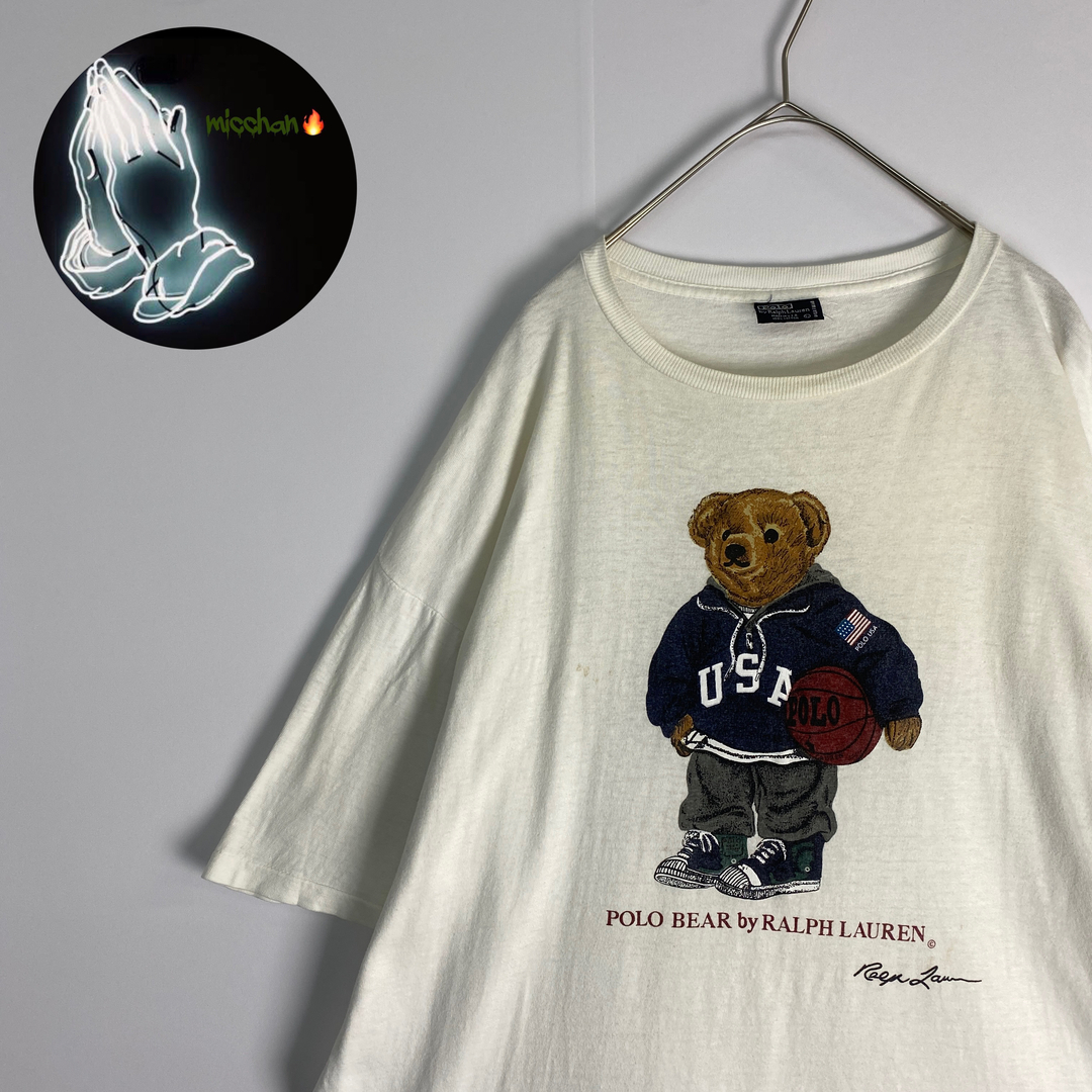 POLO RALPH LAUREN(ポロラルフローレン)の【ポロラルフローレン　半袖Tシャツ　ポロベア　USA製　白　古着】 メンズのトップス(Tシャツ/カットソー(半袖/袖なし))の商品写真