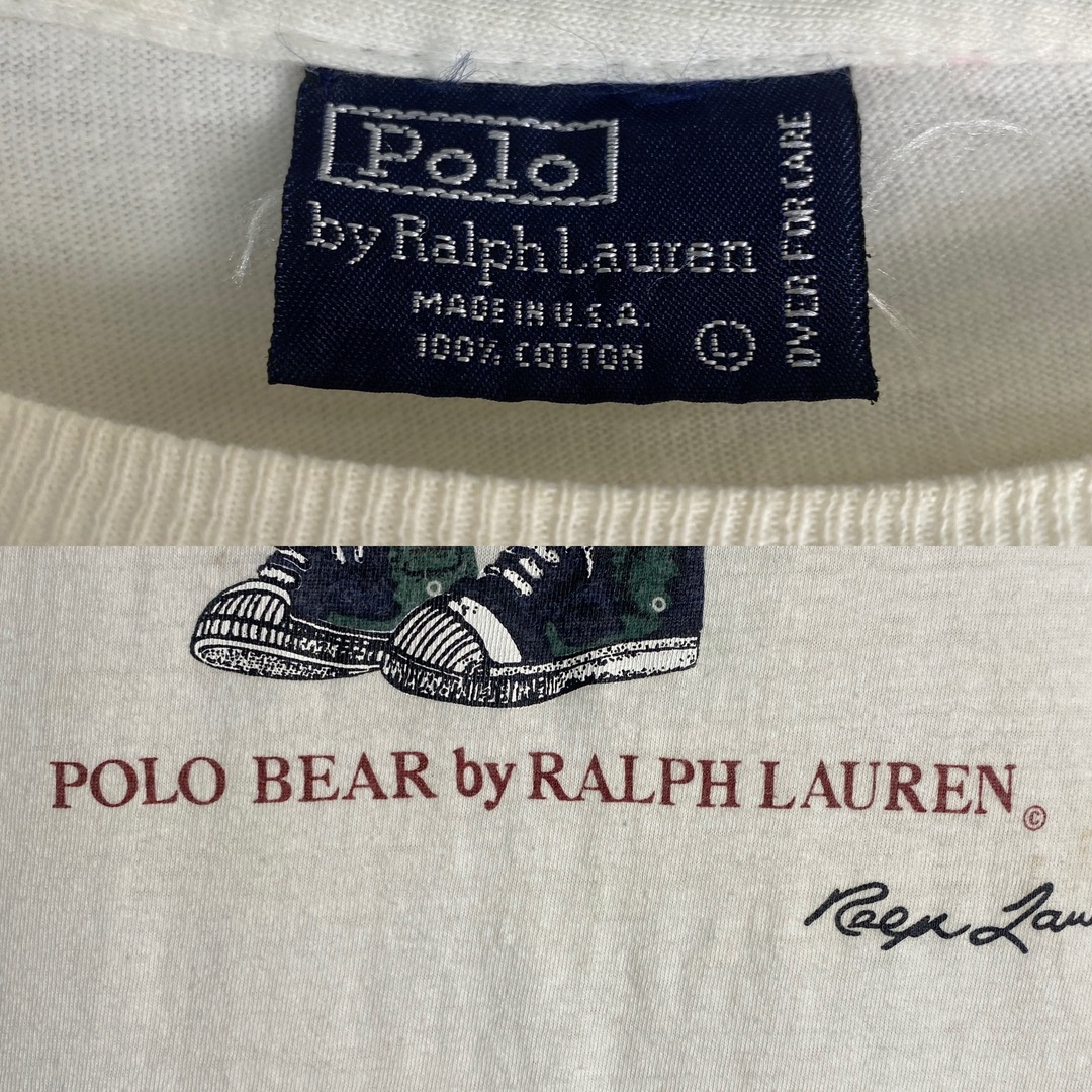 POLO RALPH LAUREN(ポロラルフローレン)の【ポロラルフローレン　半袖Tシャツ　ポロベア　USA製　白　古着】 メンズのトップス(Tシャツ/カットソー(半袖/袖なし))の商品写真