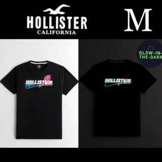 ホリスター(Hollister)の新品タグ付き☆ホリスター発光プリント半袖ＴシャツM黒アバクロアメリカンイーグル(Tシャツ/カットソー(半袖/袖なし))