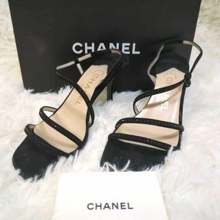 シャネル(CHANEL)のCHANEL ココマーク サンダル ヒール ベロア 22.5cm スタッズ 箱有(ハイヒール/パンプス)