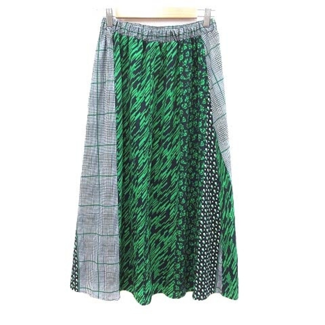 Bou Jeloud(ブージュルード)のブージュルード フレアスカート ロング 配色切替 総柄 38 緑 グリーン レディースのスカート(ロングスカート)の商品写真