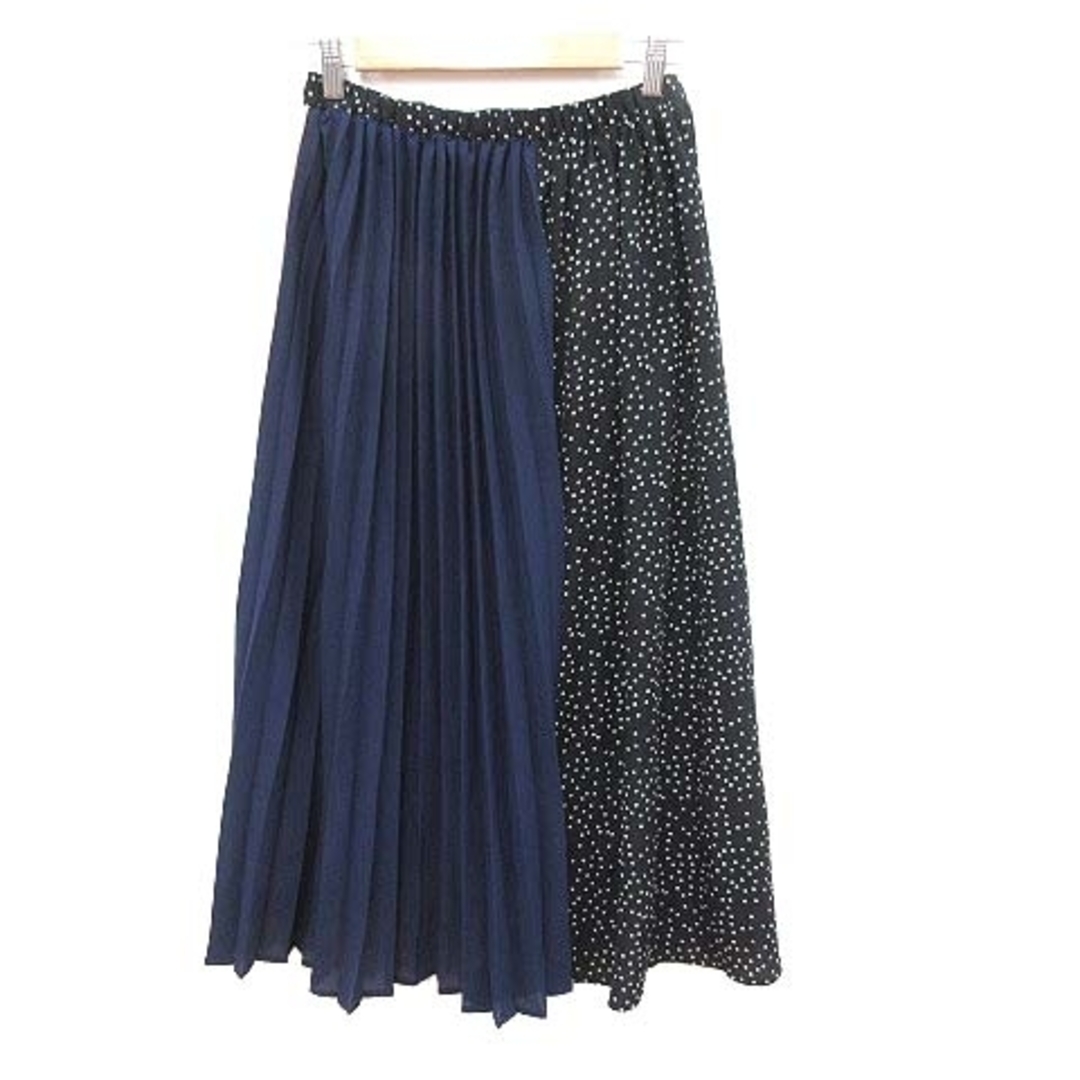 Bou Jeloud(ブージュルード)のブージュルード プリーツスカート ロング  配色切替 ドット 38 紺 黒 レディースのスカート(ロングスカート)の商品写真