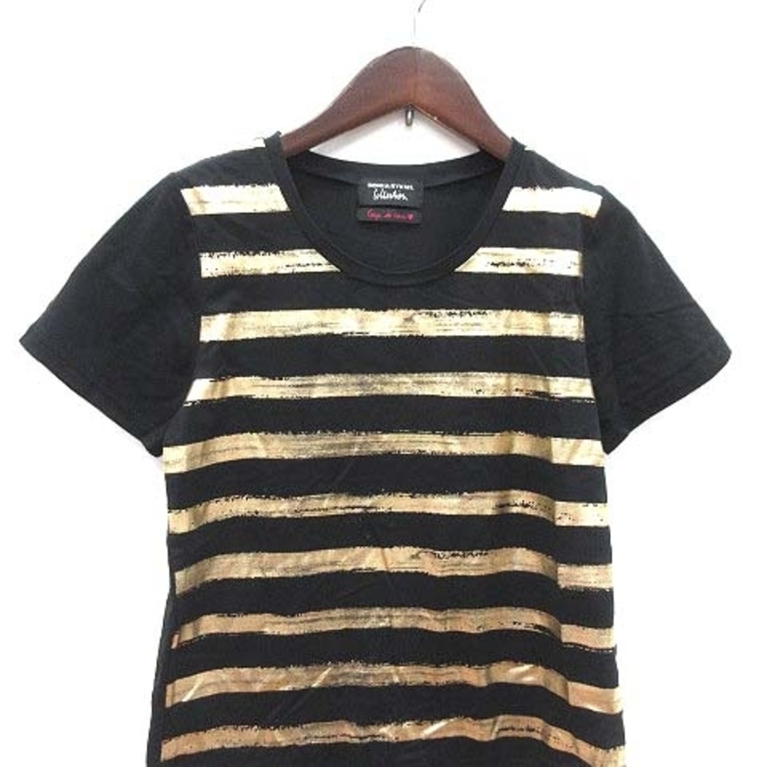 SONIA RYKIEL(ソニアリキエル)のソニアリキエル Tシャツ 半袖 ボーダー プリント クルーネック 38 黒 金色 レディースのトップス(Tシャツ(半袖/袖なし))の商品写真