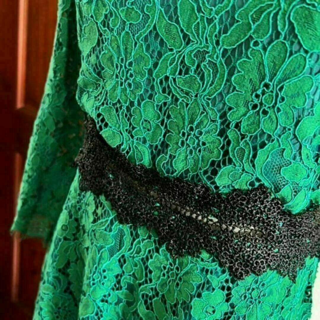 レース ロングワンピース グリーン ドレス パーティー 結婚式 上品 ワンピース レディースのフォーマル/ドレス(ミディアムドレス)の商品写真