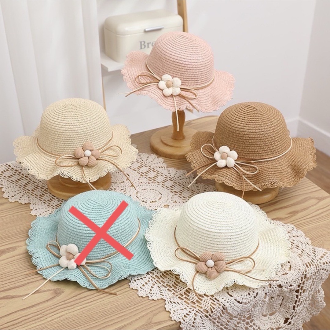 【ピンク】 キッズ 麦わら 帽子 くすみカラー 夏 UV お揃い 子ども 4色 キッズ/ベビー/マタニティのこども用ファッション小物(帽子)の商品写真