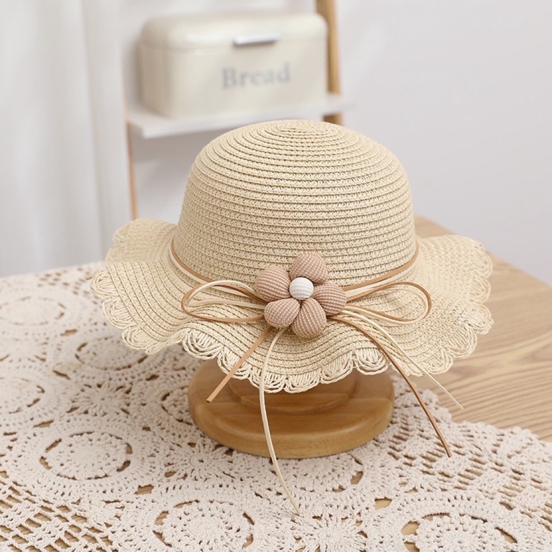 【ピンク】 キッズ 麦わら 帽子 くすみカラー 夏 UV お揃い 子ども 4色 キッズ/ベビー/マタニティのこども用ファッション小物(帽子)の商品写真