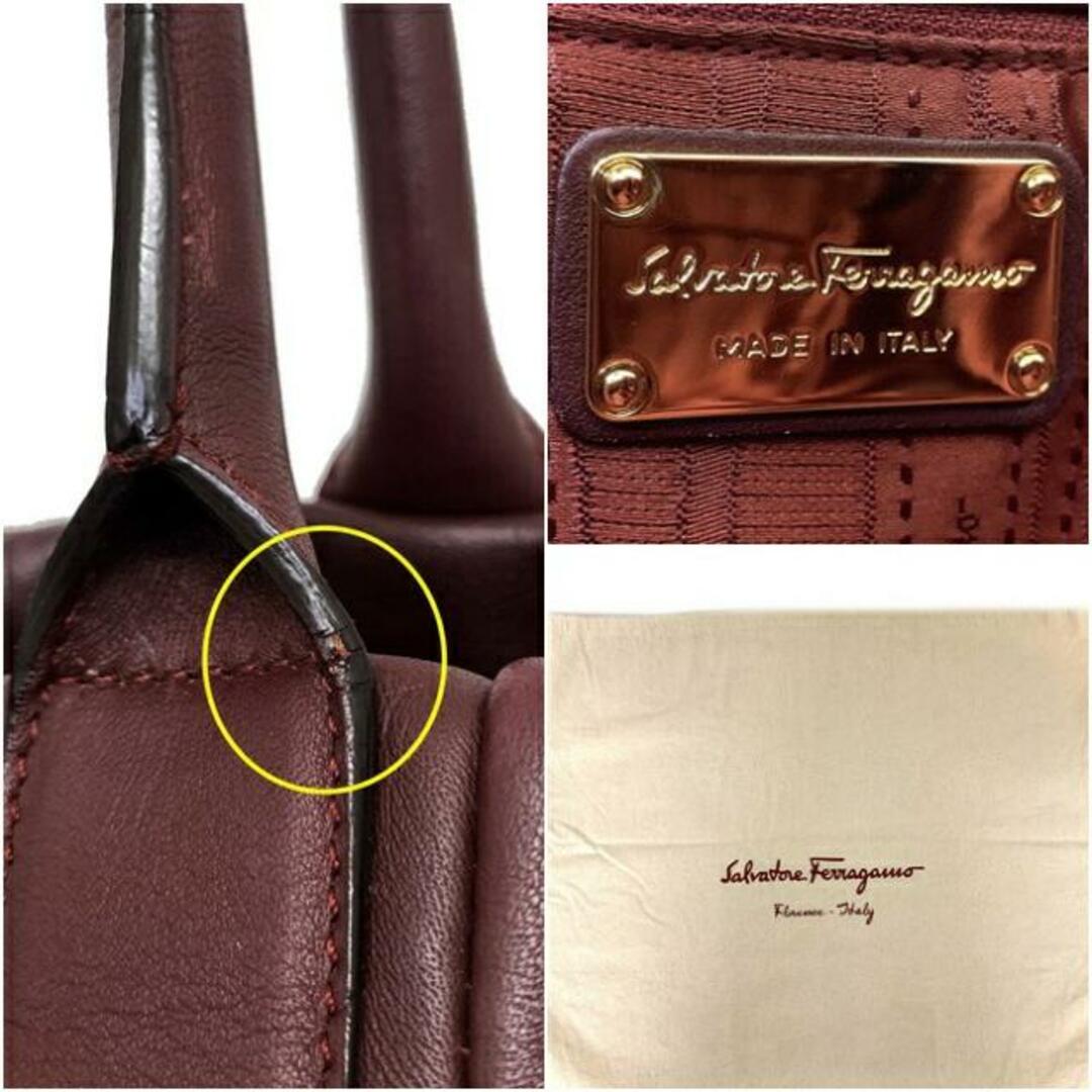 Ferragamo(フェラガモ)のサルヴァトーレ フェラガモ トートバッグ ワインレッド リボン レザー 中古 Salvatore Ferragamo 定番 人気 レディース トート バッグ 女性 ゴールド金具 ソフトレザー 革 マグネット開閉 マチ有 無地 レディースのバッグ(ハンドバッグ)の商品写真