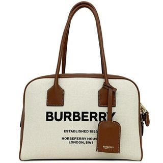 バーバリー(BURBERRY)のバーバリー トートバッグ ミディアム キャンバス ハーフ キューブバッグ ベージュ ブラウン 鍵 クロシェット 80368541 未使用 美品 コットン レザー Sランク BURBERRY ミニボストン バッグ ロゴ 布地 ファスナー(トートバッグ)