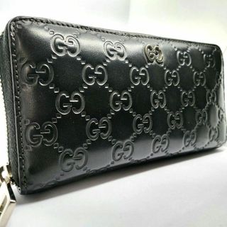 グッチ(Gucci)の極美品/現行✨ グッチ 長財布 ラウンドファスナー ドリアン GG柄 レザー 黒(長財布)