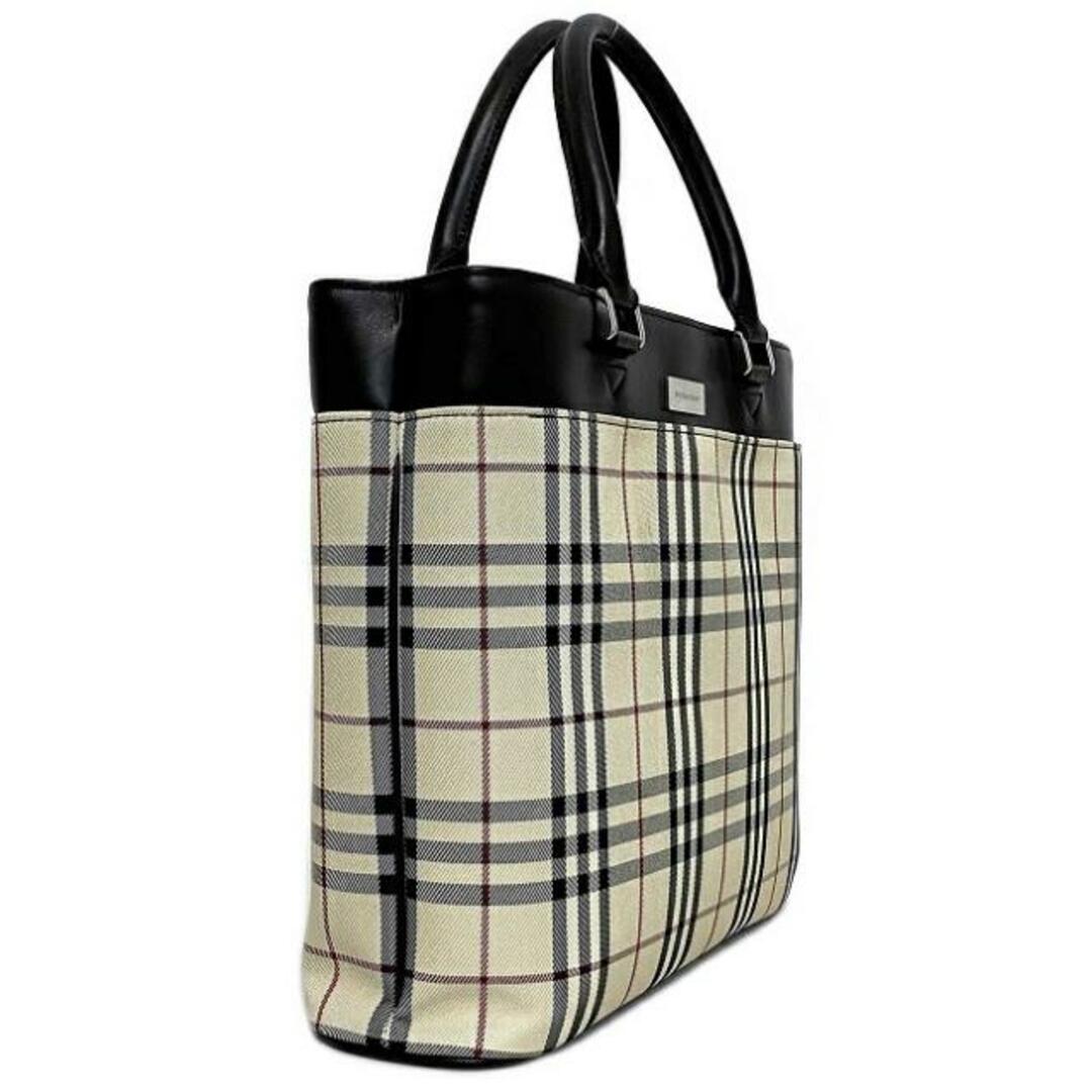 BURBERRY(バーバリー)のバーバリー トートバッグ ベージュ ブラウン ノバチェック 美品 キャンバス レザー 中古 BURBERRY 茶色 軽量 ヴィンテージ 定番 人気 外ポケット有 レディース メンズ コンパートメント ポケット豊富 ロゴ ロゴプレート レディースのバッグ(トートバッグ)の商品写真