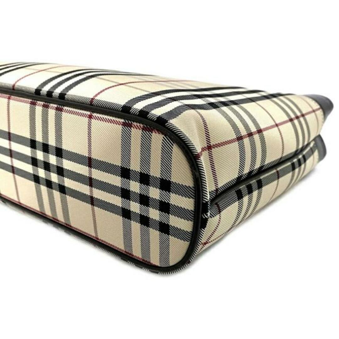 BURBERRY(バーバリー)のバーバリー トートバッグ ベージュ ブラウン ノバチェック 美品 キャンバス レザー 中古 BURBERRY 茶色 軽量 ヴィンテージ 定番 人気 外ポケット有 レディース メンズ コンパートメント ポケット豊富 ロゴ ロゴプレート レディースのバッグ(トートバッグ)の商品写真