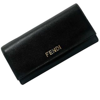 フェンディ(FENDI)のフェンディ 二つ折り 長財布 ブラック ゴールド 8M0251 00FGP FOWN1 美品 クロコ 型押し グレイン レザー 中古 FENDI 財布 フラップ ロゴ シンプル レア 人気 レディース ウォレット 女性 黒 革財布 本革(財布)