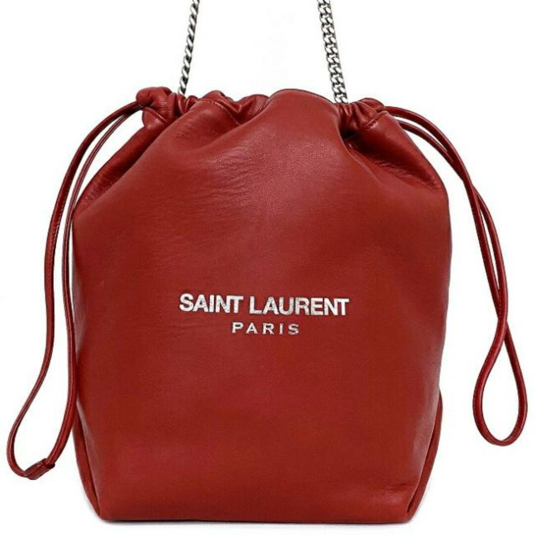 Saint Laurent(サンローラン)のサンローラン 巾着 ショルダーバッグ レッド シルバー テディ PMR538447 ポーチ付 レザー 中古 SAINT LAURENT チェーン 肩掛け バッグ ポーチ付 ヴィンテージ シンプル チェーンショルダー 定番 人気 レディースのバッグ(ショルダーバッグ)の商品写真