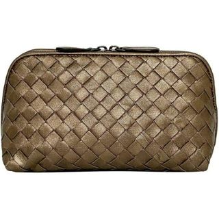 ボッテガヴェネタ ポーチ ゴールド イントレチャート 132534 美品 レザー 中古 BOTTEGA VENETA コスメ 化粧ポーチ 小物入れ ヴィンテージ メタリック ファスナー ミニ 人気 レディース レザーポーチ 小物 女性