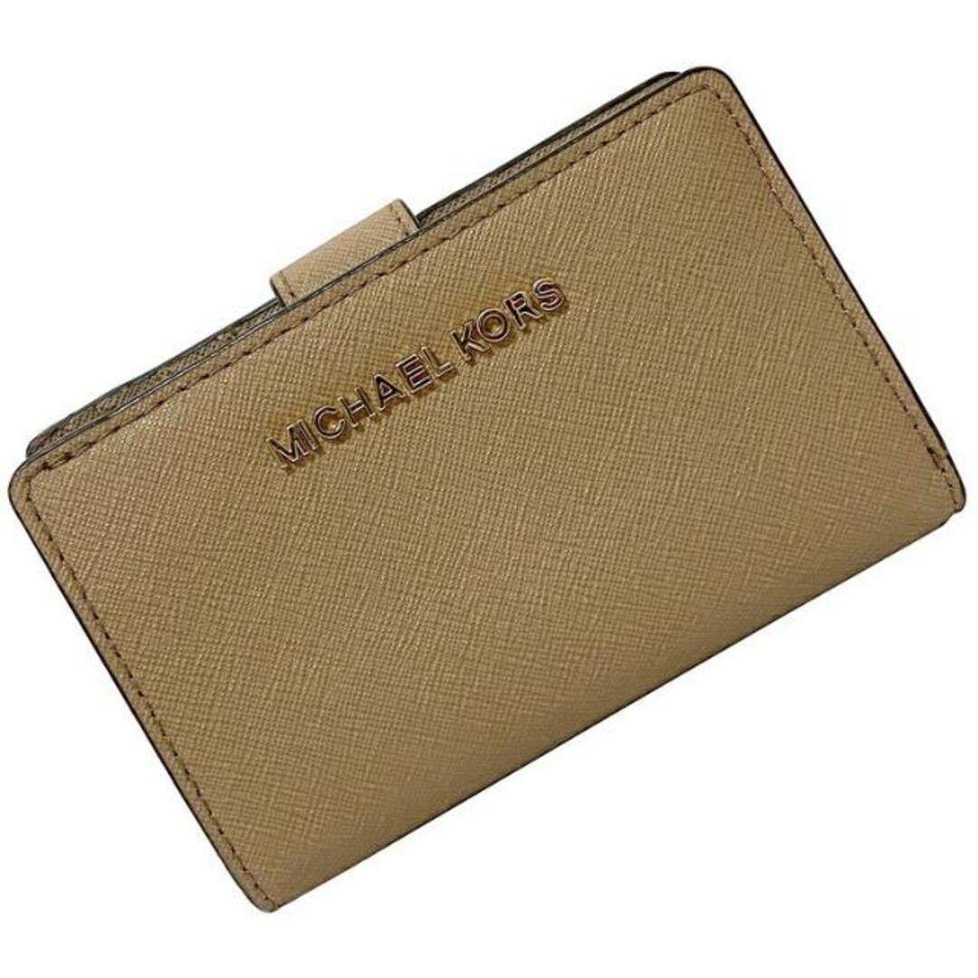 Michael Kors(マイケルコース)のマイケルコース 二つ折り 財布 ベージュ ブラウン 35F7GTVF2L 美品 レザー 中古 MICHAEL KORS 茶色 コンパクト ホック L字 ファスナー シンプル ロゴ ゴールド金具 ワンポイント 無地 定番 人気 レディース レディースのファッション小物(財布)の商品写真