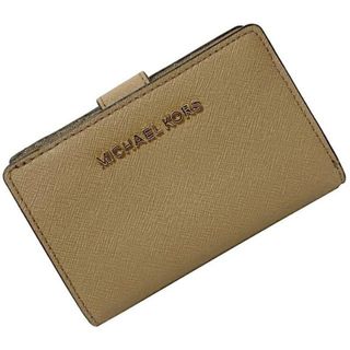 マイケルコース(Michael Kors)のマイケルコース 二つ折り 財布 ベージュ ブラウン 35F7GTVF2L 美品 レザー 中古 MICHAEL KORS 茶色 コンパクト ホック L字 ファスナー シンプル ロゴ ゴールド金具 ワンポイント 無地 定番 人気 レディース(財布)