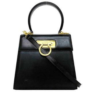 フェラガモ(Ferragamo)のサルヴァトーレ・フェラガモ 2way バッグ ブラック ゴールド ガンチーニ BX-212193 美品 レザー 中古 Salvatore Ferragamo トップハンドル ハンドバッグ ショルダー 定番 人気 オシャレ レディース 女性(ハンドバッグ)