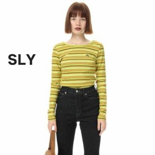 スライ(SLY)のSLY　スライ　カットソー　長袖　黄緑　オレンジ　茶色　ボーダー　Uネック(カットソー(長袖/七分))