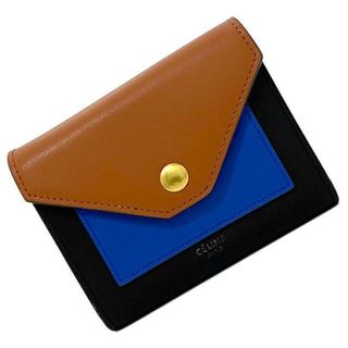 セリーヌ(celine)のセリーヌ 三つ折り 財布 ブラック ブラウン ブルー ゴールド  美品 レザー 中古 CELINE コンパクト フラップ ポケット シンプル ミニ 定番 人気 女性 レディース 高級感 上品 オシャレ エレガンス 無地 青 茶色 黒(財布)