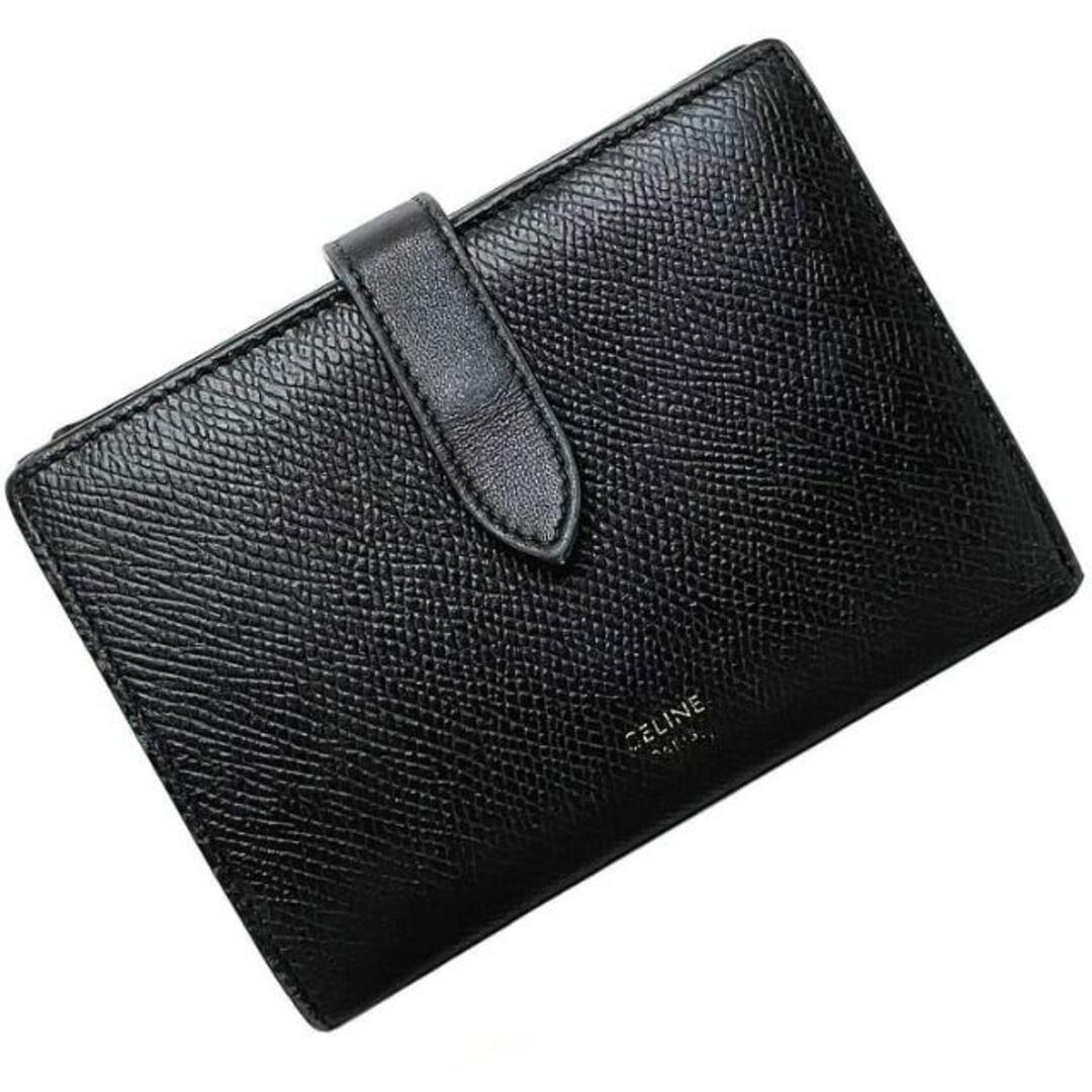 celine(セリーヌ)のセリーヌ 財布 ミディアム ストラップ ウォレット ブラック 10B64 3BFP 38NO 二つ折り レザー 中古 CELINE 黒 折り財布 シンプル 小銭入れ 定番 人気 レディース 女性 コンパクト ポケット豊富 レディースのファッション小物(財布)の商品写真