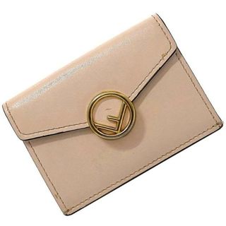 フェンディ(FENDI)のフェンディ 三つ折り 財布 ピンク ベージュ ゴールド エフイズ 8M0395 コンパクト レザー GP 中古 FENDI ミニ ウォレット サークル ロゴ シンプル ワンポイント 定番 人気 ゴールド金具 小銭入れ有 レディース(財布)