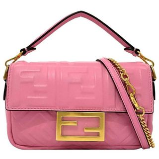 フェンディ(FENDI)のフェンディ 2way ミニバッグ バゲット スモール ピンク ゴールド 8BS017 未使用 美品 レザー GP Sランク FENDI セミショルダー ショルダー バッグ FF エンボス ロゴ パーティーバッグ 定番 人気 レディース(その他)