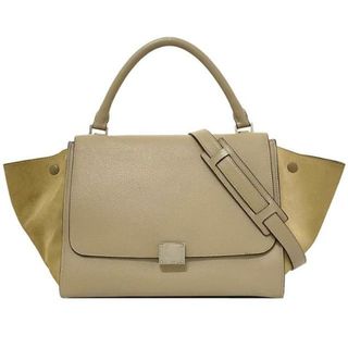 セリーヌ(celine)のセリーヌ 2way バッグ トラペーズ グレー ベージュ 169543 美品 レザー スウェード 中古 CELINE ハンドバッグ ショルダーバッグ シンプル フラップ ターンロック 定番 人気 シルバー金具 マチ有 異素材 レディース(ショルダーバッグ)