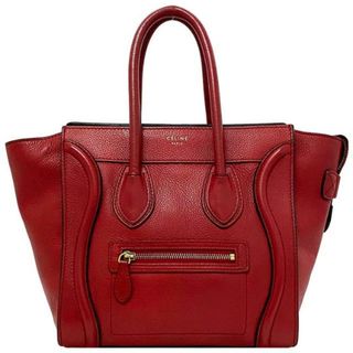 セリーヌ(celine)のセリーヌ トートバッグ ラゲージ マイクロショッパー レッド 167793 美品 レザー 中古 CELINE 赤 ハンドバッグ 本革 シンプル ヴィンテージ 大容量 定番 人気 外ポケット有 トップハンドル レディース お洒落 上品(ハンドバッグ)