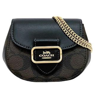 コーチ(COACH)のコーチ ミニ ショルダーバッグ ブラック ブラウン ゴールド シグネチャー モーガン 未使用 美品 PVC レザー GP Sランク CK439 COACH ミニバッグ チェーン ポシェット ロゴ 定番 人気 女性 レディース プレゼント(ショルダーバッグ)