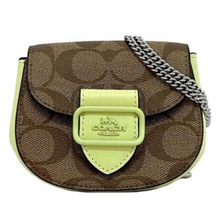 コーチ(COACH)のコーチ ミニ ショルダーバッグ ブラウン ベージュ ライム ネオングリーン モーガン シグネチャー 未使用 美品 PVC レザー GP Sランク CJ689 COACH ミニバッグ チェーン ポシェット ロゴ 定番 人気 女性(ショルダーバッグ)